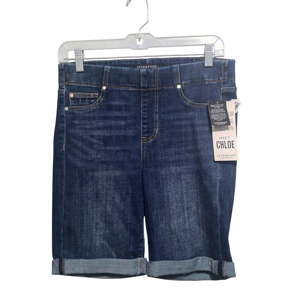Liverpool Los Angeles Meet Chloe Pull On Bermuda Shorts Dark Wash Blue 4 /27 NEW